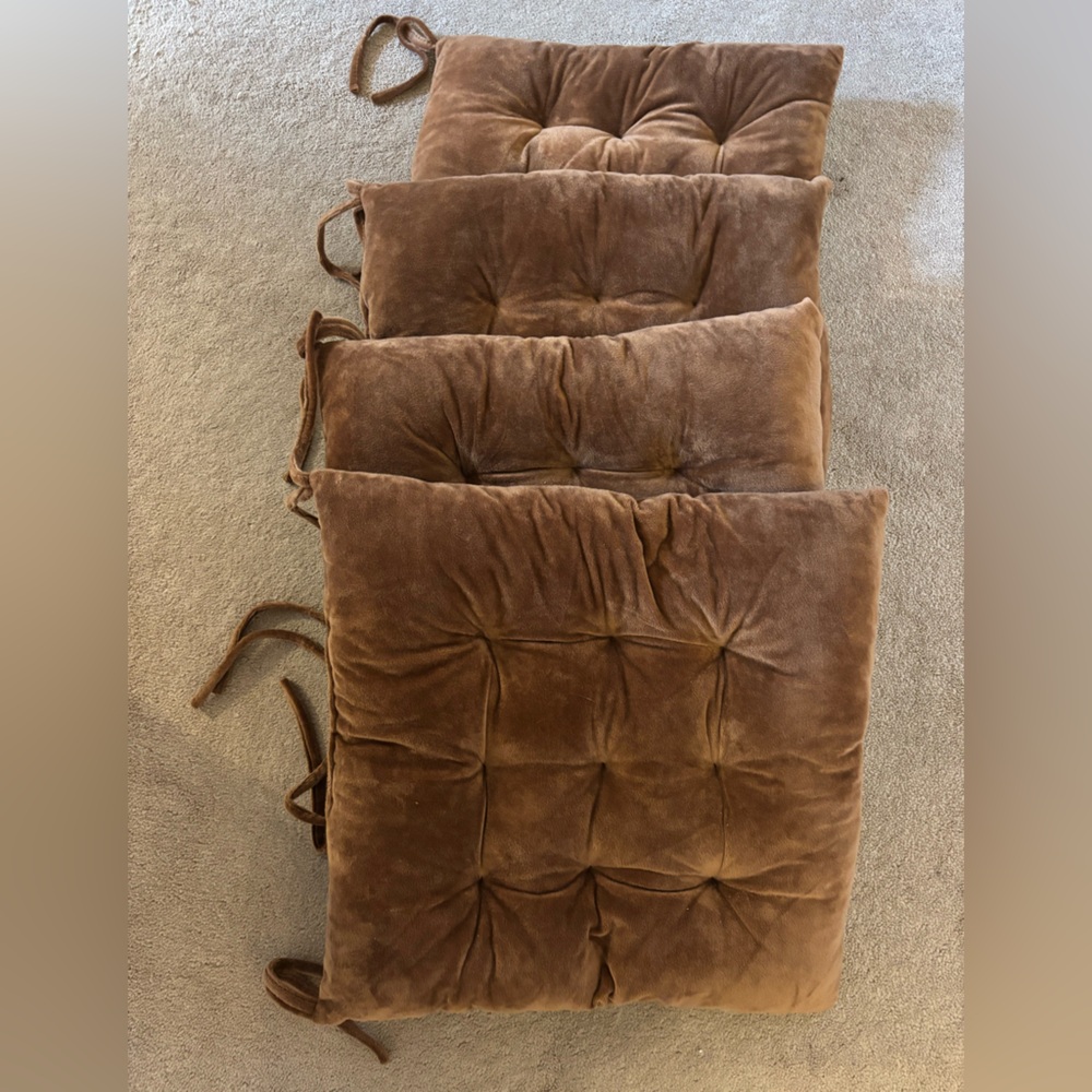 Set of Four Plush Brown Chair Cushions - Picture 3 of 5